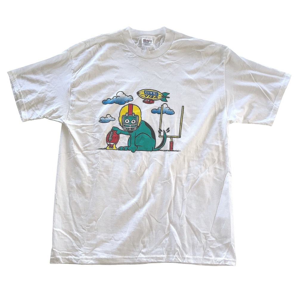 Vintage Hanes GTE VISA Football Cat T-Shirt Mens XL White 90s Promo Tee